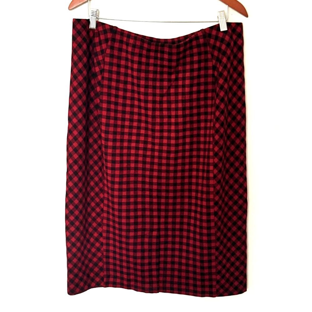 NWT J Jill Ponte Red Black Plaid Buffalo Check Pencil Skirt Dark Academia Vibe L - Picture 2 of 8